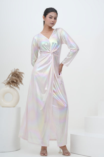 Iridescent Aurora Twist Knot Wrap Gown