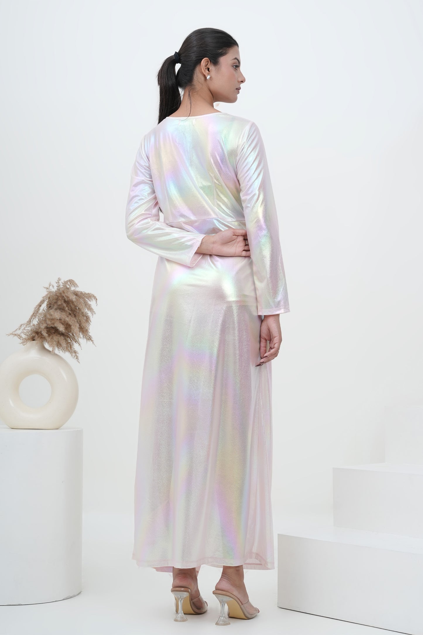 Iridescent Aurora Twist Knot Wrap Gown