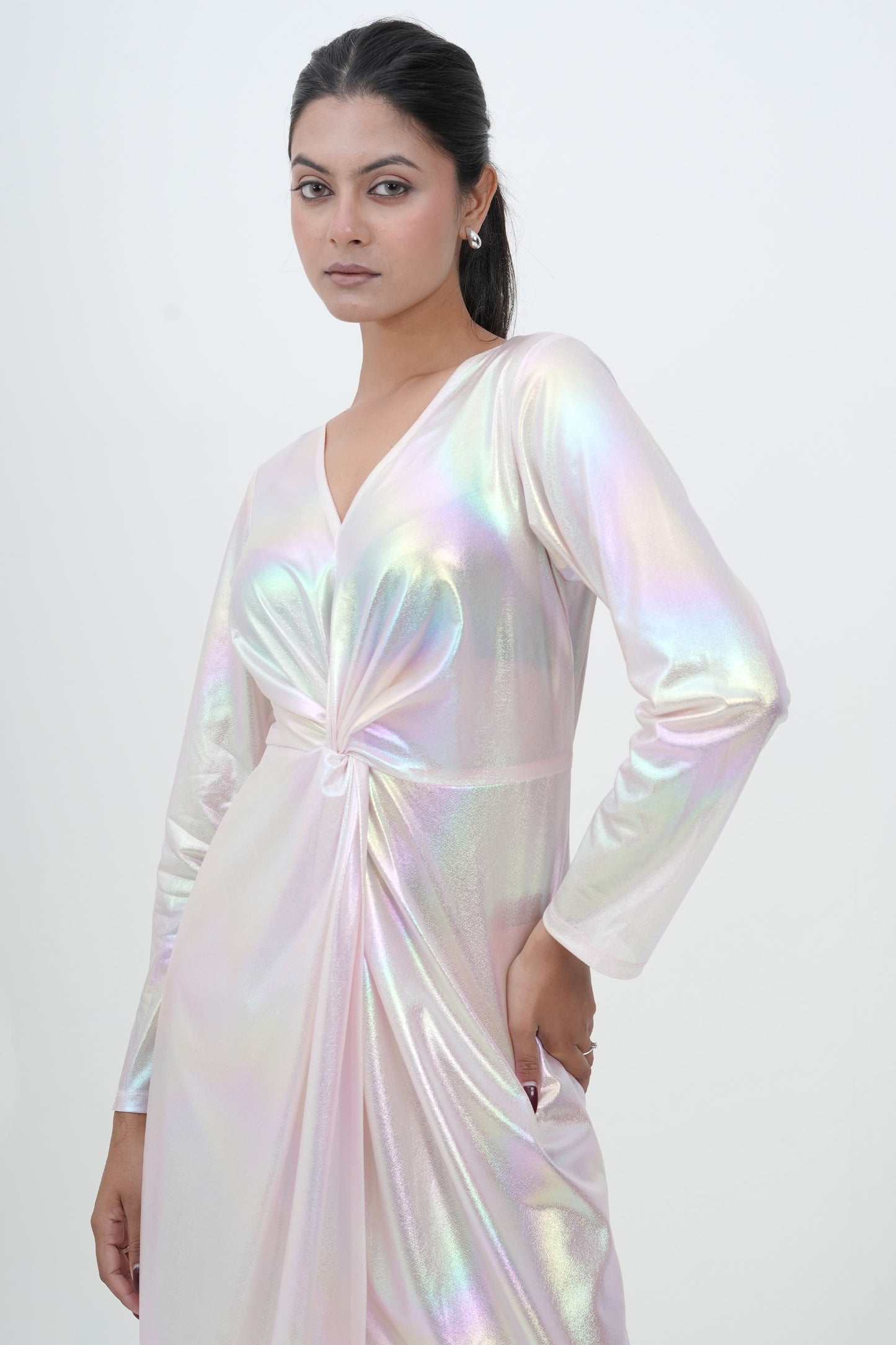Iridescent Aurora Twist Knot Wrap Gown