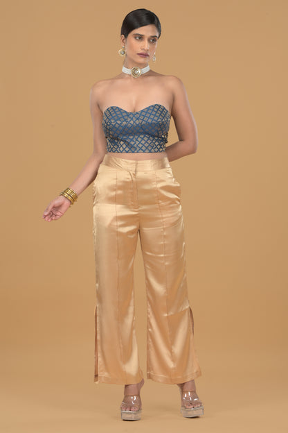 Brocade Corset Top With Satin Pants
