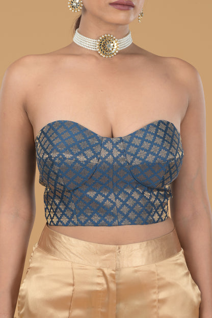 Brocade Corset Top With Satin Pants