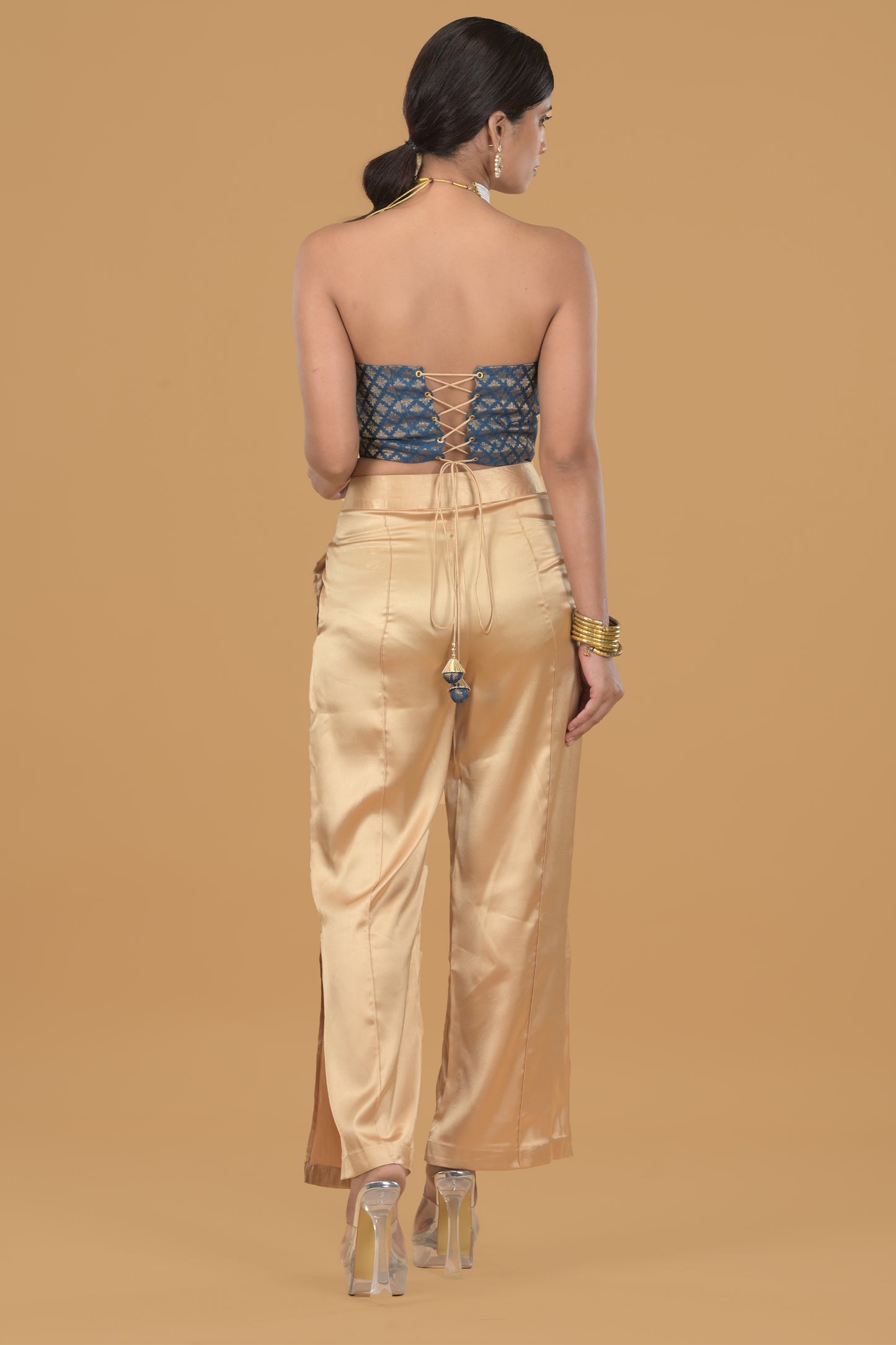 Brocade Corset Top With Satin Pants