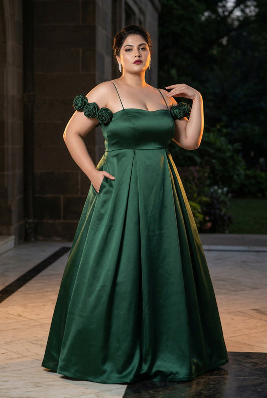 Emerald Enchantment Royal Green Satin Gown