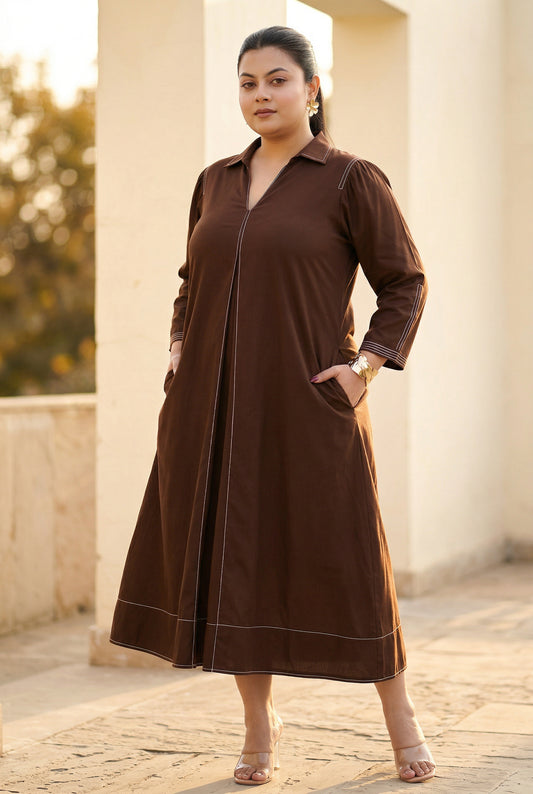 Mocha Line Shirt Dress