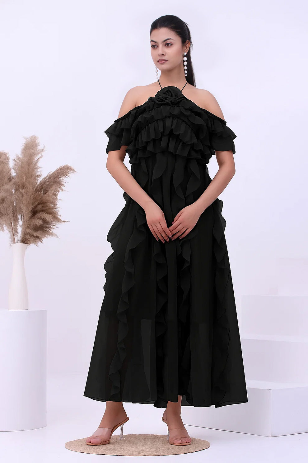 Marigold Ruffle Off-Shoulder Boho Maxi Dress