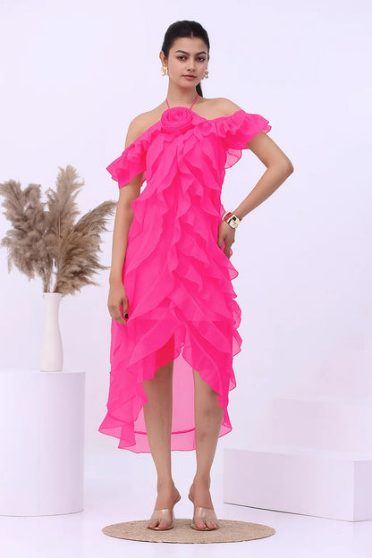 Blush Pink Off-Shoulder Ruffle Dress