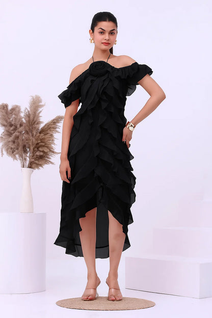 Blush Pink Off-Shoulder Ruffle Dress