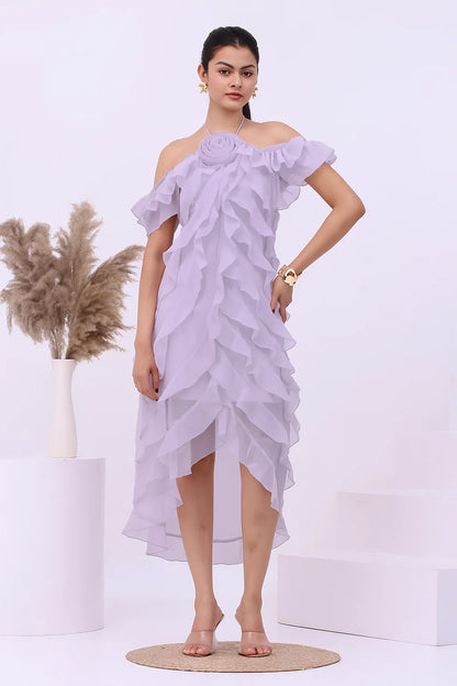 Blush Pink Off-Shoulder Ruffle Dress